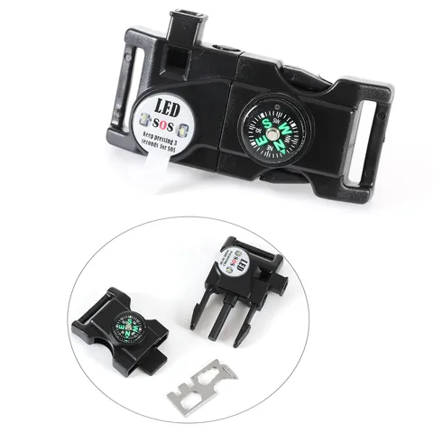 Hebilla de Plástico de Supervivencia al Aire Libre Multifuncional Camping Silbato de Emergencia Brújula Luz LED Accesorios para Bolsos Hebilla de Pulsera