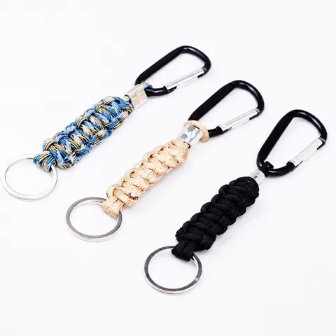 Outdoor Survival Paracord Keychain Hand Woven Nylon Rope Key Chain With Carabiner For Camping Hiking Sports