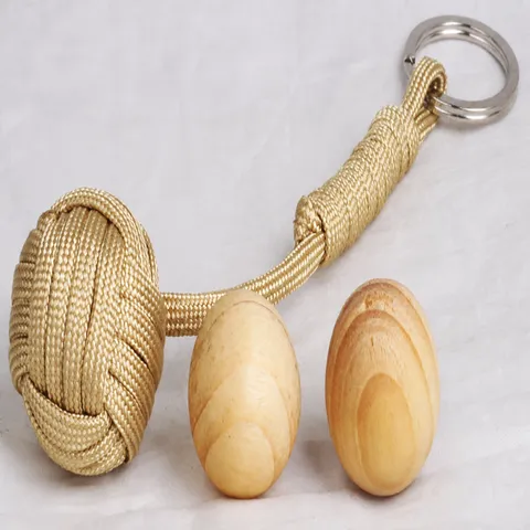 Outdoor Survival Paracord Keychain Wooden Ball Woven Rope Key Ring Tactical Emergency EDC Bag Pendant Jewelry Accessory