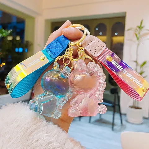 Creative Resin Jelly Unicorn Keychain Colorful Pony Doll Bag Pendant Cartoon Key Ring For Couples Backpack Accessories