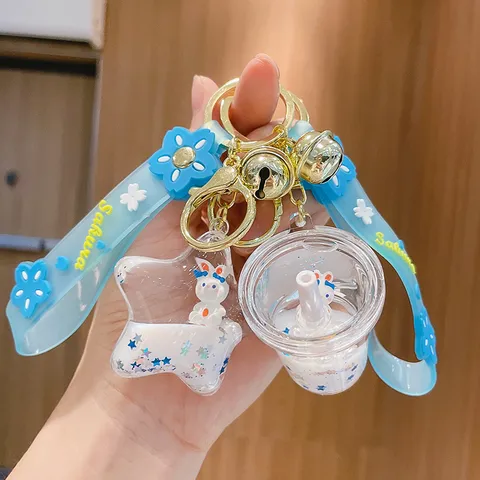 Niedliche Acryl Milchtee Tasse Hase Schlüsselanhänger Flüssiger Treibsand Pailletten Taschenanhänger Cartoon Kaninchen Auto Schlüsselring Geschenk
