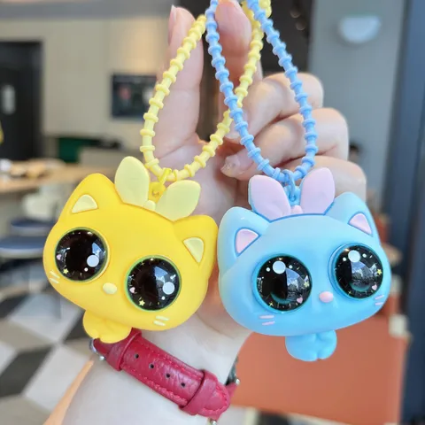 Orecchini Portachiavi in Silicone Gatto Occhi Fuori Antistress Squishy Giocattolo per Cartella Ciondolo Decorativo Zaino Anello Regalo