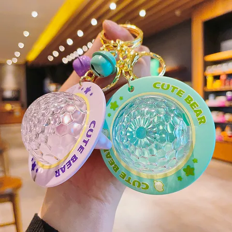 Cute UFO Projector Light Keychain Colorful Starry Sky Night Glow Toy Bag Car Key Hanging Ornament Gift For Unisex Accessories