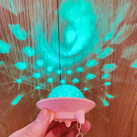Cute UFO Projector Light Keychain Colorful Starry Sky Night Glow Toy Bag Car Key Hanging Ornament Gift For Unisex Accessories