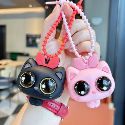 Orecchini Portachiavi in Silicone Gatto Occhi Fuori Antistress Squishy Giocattolo per Cartella Ciondolo Decorativo Zaino Anello Regalo