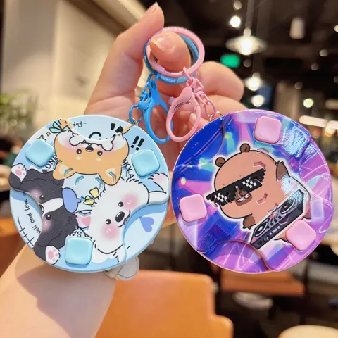 Creative Mini Dance Game Console Keychain Cute Cartoon Capybara Cat Backpack Pendant Novelty Fidget Toy Fun Schoolbag Hanging Accessory Gift For Kids Students Unisex