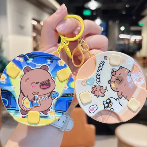 Creative Mini Dance Game Console Keychain Cute Cartoon Capybara Cat Backpack Pendant Novelty Fidget Toy Fun Schoolbag Hanging Accessory Gift For Kids Students Unisex