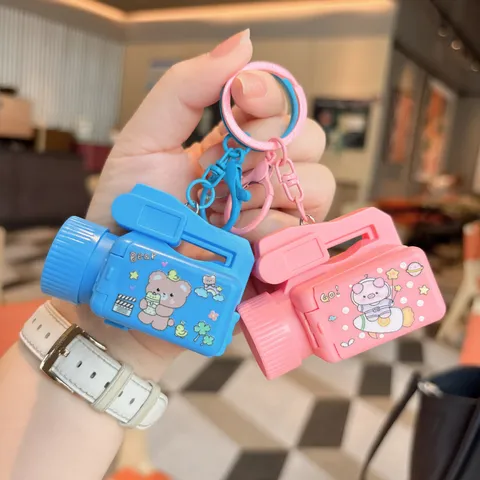 Cute Cartoon Camera Projector Keychain Plastic Stress Relief Toy Mini Photo Camera Pendant For Kids Student Gift Bags