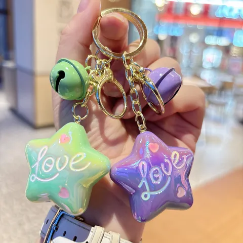 Kreativer Bunter Acryl Gelee Stern Schlüsselanhänger Süß Liebe Anhänger Schlüsselring Glocke Handy Tasche Charm Auto Schlüsselkette Zubehör Für Paare Geschenk