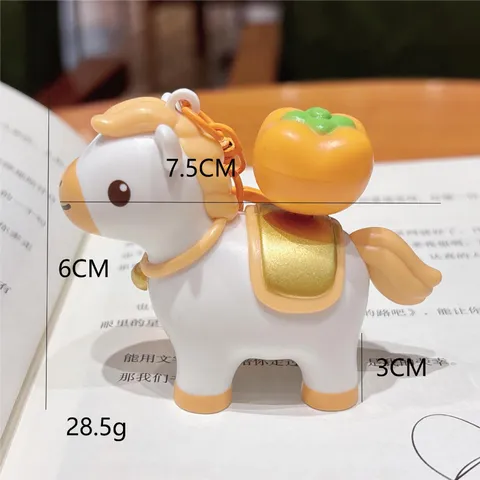 Cute Plastic Cartoon Zodiac Horse Rotating Keychain With Sound Auspicious Ingot Bag Pendant Creative Lucky Hanging Ornament Car Key Ring Charm For Daily Birthday Party Unisex Accessories