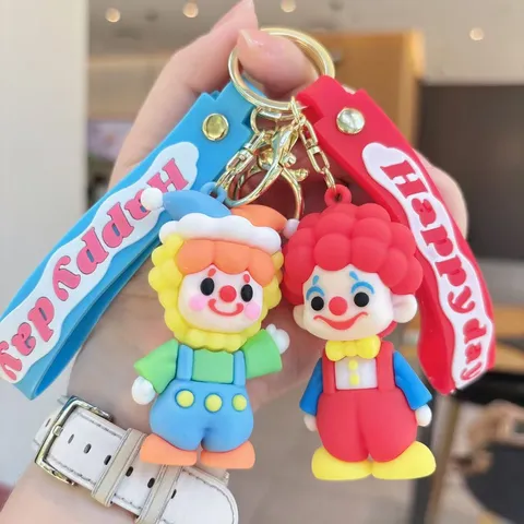 Cute Cartoon Circus Clown PVC Epoxy Keychain Pendant Sweet Alphabet Strap Car Key Ring Backpack Charm For Friends Gift