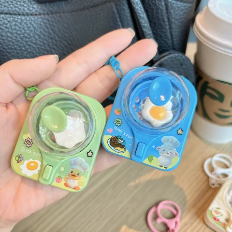 Cute Mini Wok Egg Turner Keychain Creative Cartoon Animal Squishy Toy Bag Pendant Plastic Decompression Toy Gift For Kids