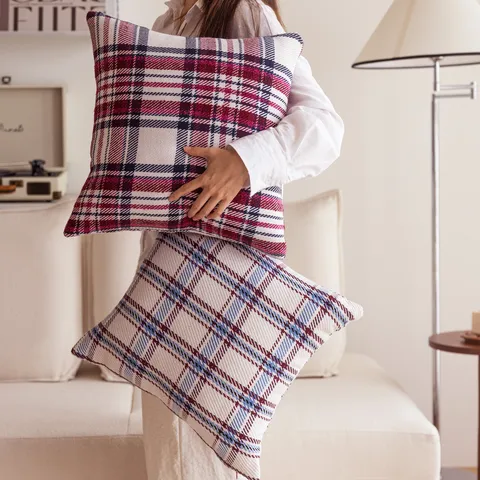 Christmas Plaid Pillow Cover Decorative Sofa Cushion Case Square Throw Pillow Protector Home Holiday Decor
