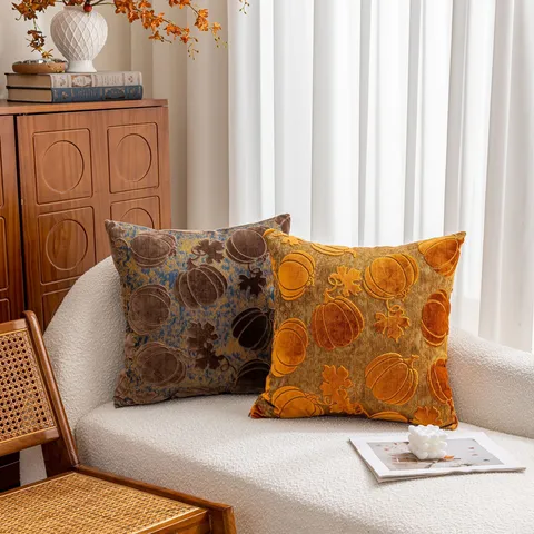 Nordic Ins Style Cotton Linen Pillow Cover 3D Cut Velvet Pumpkin Pattern Square Sofa Cushion Cover Living Room Bedroom Home Decor