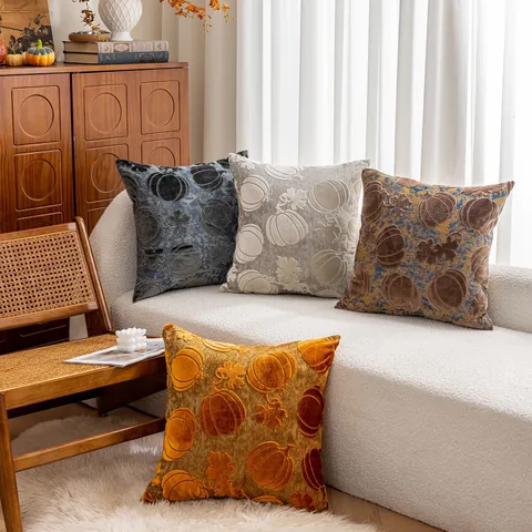 Nordic Ins Style Cotton Linen Pillow Cover 3D Cut Velvet Pumpkin Pattern Square Sofa Cushion Cover Living Room Bedroom Home Decor