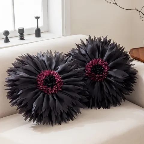 3D Water Lily Lotus Flower Pillow Cover Luxury Polyester Round Decorative Throw Pillow Case For Sofa Bed Home Decor