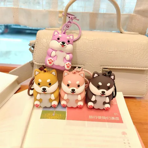 Cute Shiba Inu Keychain Glowing Night Light Cartoon Animal Doll Pendant Car Key Ring Backpack Charm Gift For Kids