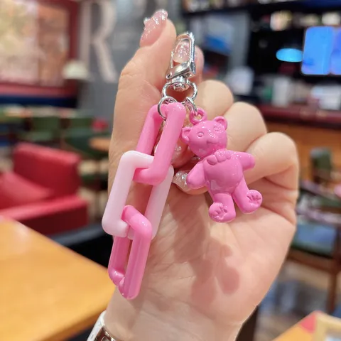 Mignon Porte-clés Ours en Acrylique Pendentif de Sac DIY Créatif Anneau Porte-clés Animal de Dessin Animé Accessoire d'étui d'écouteurs pour Sac à Dos