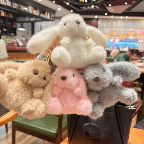 Cute Plush Long Eared Bunny Rabbit Doll Keychain Metal Hanging Ring Key Ring Soft Animal Bag Pendant Charm For Car Keys Children Gift