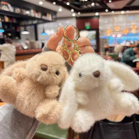 Cute Plush Long Eared Bunny Rabbit Doll Keychain Metal Hanging Ring Key Ring Soft Animal Bag Pendant Charm For Car Keys Children Gift