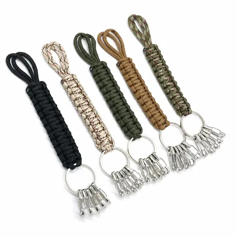 Outdoor Survival Paracord Keychain Hand Woven Nylon Rope Key Ring With Mini Carabiners Tactical EDC Gear