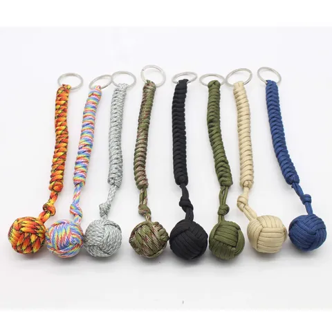 Porte-clés Paracord de Survie en Plein Air Poing de Singe Corde Tressée Bille en Acier Lanière Pendentif de Survie d'Urgence EDC