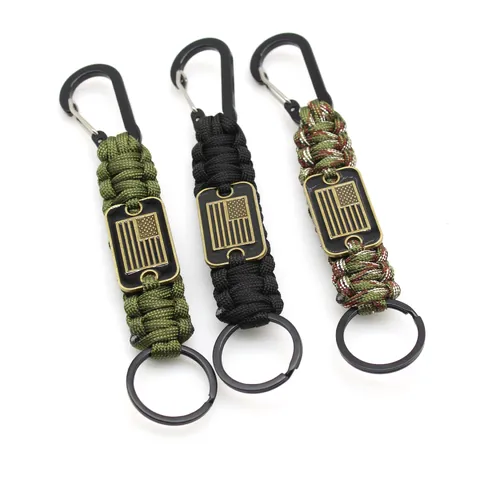 Llavero de Paracord de Siete Núcleos Hecho a Mano Colgante de Paracord de Emergencia para Exteriores Con Etiqueta de Bandera de Metal y Mosquetón