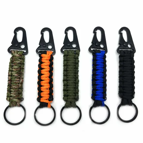 Llavero de Cuerda de Paracaídas de Supervivencia al Aire Libre Tejido a Mano Anillo con Mosquetón de Gancho de Águila de Metal EDC
