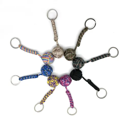 Outdoor Paracord Keychain Hand Woven Nylon Survival Lanyard Multi Color Monkey Fist Key Ring EDC Bag Pendant Jewelry