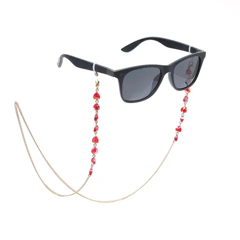 Heart Crystal Glasses Chain Mask Lanyard Metal Beaded Eyewear Holder Strap Anti-Slip Cord For Women Daily Sports