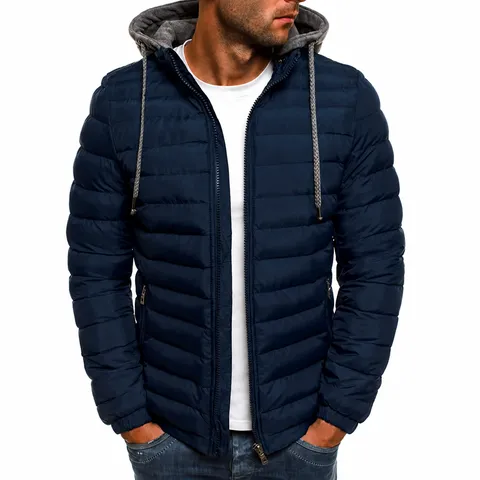Herren Leichte Wattierte Jacke Mit Kapuze Casual Winddicht Winter Warm Gesteppt Polyester Outerwear Top Für Herren