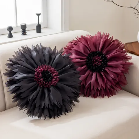 3D Water Lily Lotus Flower Pillow Cover Luxury Polyester Round Decorative Throw Pillow Case For Sofa Bed Home Decor