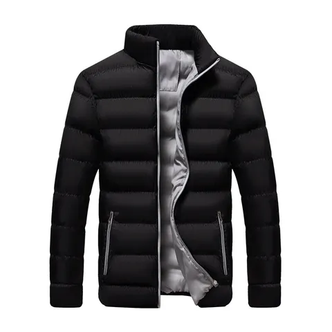Herren Winter Verdickt Stehkragen Wattierte Jacke Casual Einfarbig Reißverschluss Baumwollmantel Winddicht Warm Oberbekleidung Für Herren