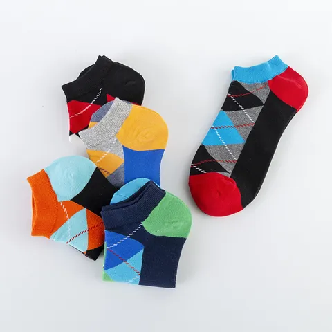 Chaussettes Courtes Respirantes en Mélange de Coton Décontractées pour Hommes Motif Argyle Géométrique Chaussettes Invisibles de Sport