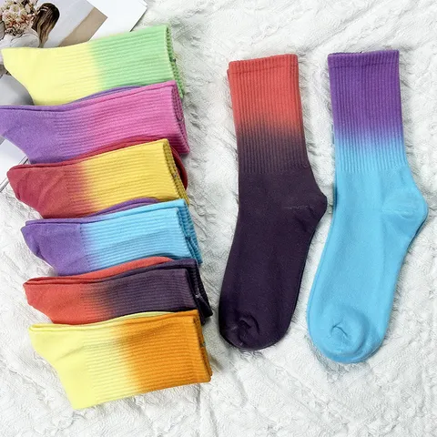 Gradient Tie Dye Mid Calf Socks Unisex Casual Sports Streetwear Skateboard Socks Cotton Blend High Stretch Fashion Hiphop Socks
