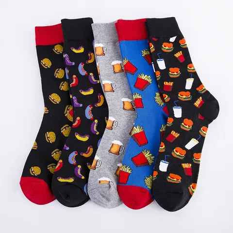 Anantrianne Anantrianne Men Casual Cotton Blend Long Tube Socks Fun Fast Food Print Crew Socks Sports Four Seasons