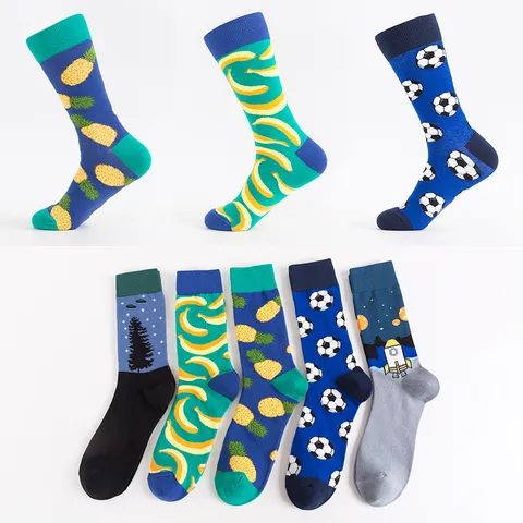 Men's Trendy Cartoon Printed Crew Socks High Stretch Cotton Blend Sports Skateboard Long Socks Casual Breathable Stockings
