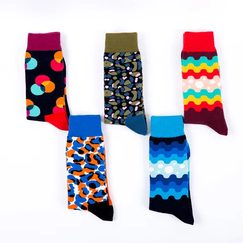 Men's Casual Cotton Blend Long Tube Socks Geometric Wave Leopard Print Sport Crew Socks Comfortable Athletic Fashion Socks