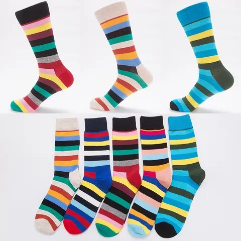 Calcetines de Algodón a Rayas Casuales para Hombre Transpirables Cómodos para Todas las Estaciones