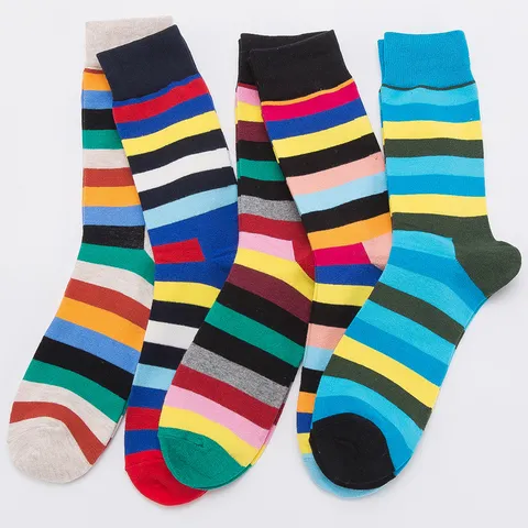 Calcetines de Algodón a Rayas Casuales para Hombre Transpirables Cómodos para Todas las Estaciones