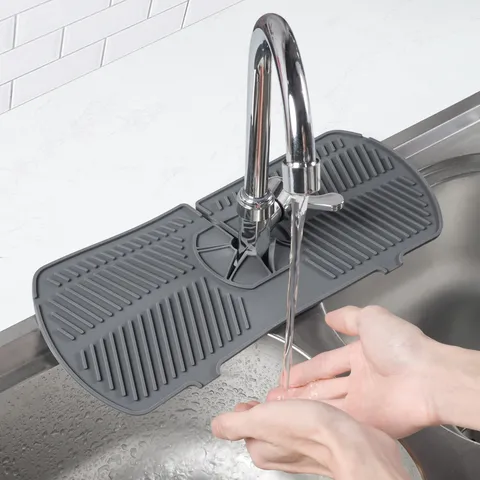 Multifunctional Silicone Faucet Drain Mat Sink Splash Guard Countertop Organizer Gray Kitchen Bathroom Drying Mat