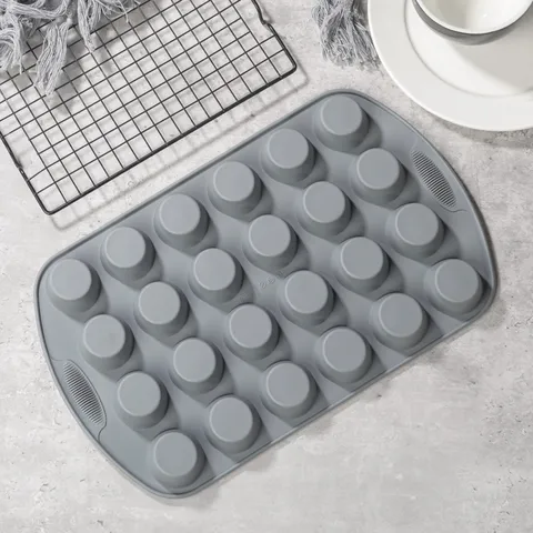 Moule à Gâteau Muffin en Silicone Rond Antiadhésif Plaque de Cuisson Pour Cuisine DIY Pouding Tarte Outil Résistant à la Chaleur Gris