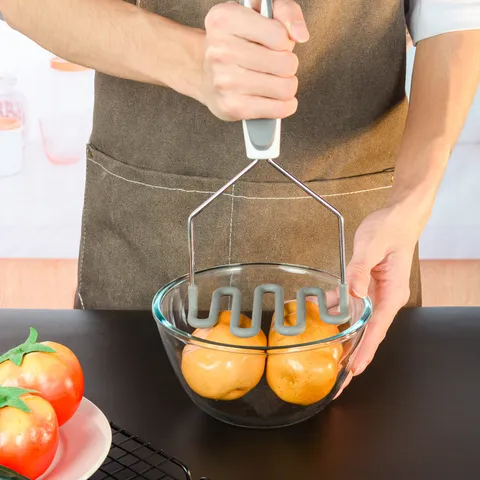 Silicone Potato Masher Wavy Potato Smasher Stainless Steel Handle Kitchen Gadget For Cooking Food Mashing Home Kitchen