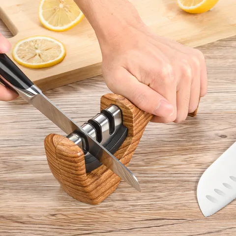 Portable Tungsten Steel Knife Sharpener Wood Grain Handle Kitchen Tool For Home Cooking Quick Sharpening Device