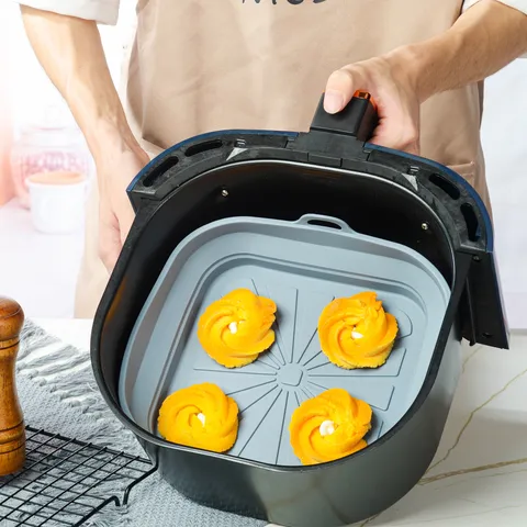 Faltbare Heißluftfritteuse Silikon Backform Quadratisch Antihaft Hitzebeständig Wiederverwendbar Dämpfer Schale Küche Kochen Backzubehör