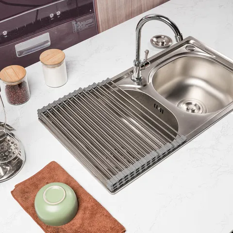 Stainless Steel Foldable Sink Dish Drying Rack Roll Up Drainer Kitchen Bowl Plate Organizer Holder Draining Tool