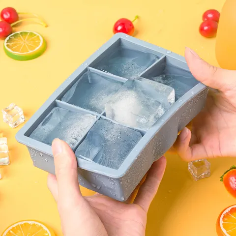 Vaschetta per Ghiaccio in Silicone Con Coperchio Grande Quadrata a 6 Griglie Stampo per Ghiaccio Flessibile Facile Rimozione Accessorio Cucina Per Casa Bar