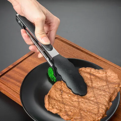Pinces à Aliments de Cuisine en Acier Inoxydable Avec Embouts en Silicone Résistantes à la Chaleur pour Cuisson Barbecue