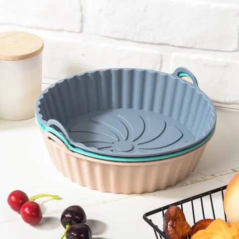 Moule de Cuisson en Silicone pour Friteuse à Air Réutilisable Anti-adhésif Rond Pliable Revêtement Résistant à la Chaleur