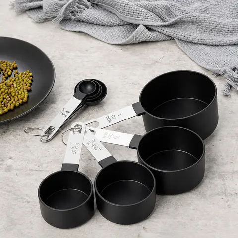 Stainless Steel And Plastic Measuring Cup And Spoon Baking Tool Kitchen Gadget Black Multifunctional Culinary Utensil